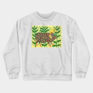 ukrainian bull three years old went walking through the woods and garners strength 1983 - Maria Primachenko Crewneck Sweatshirt